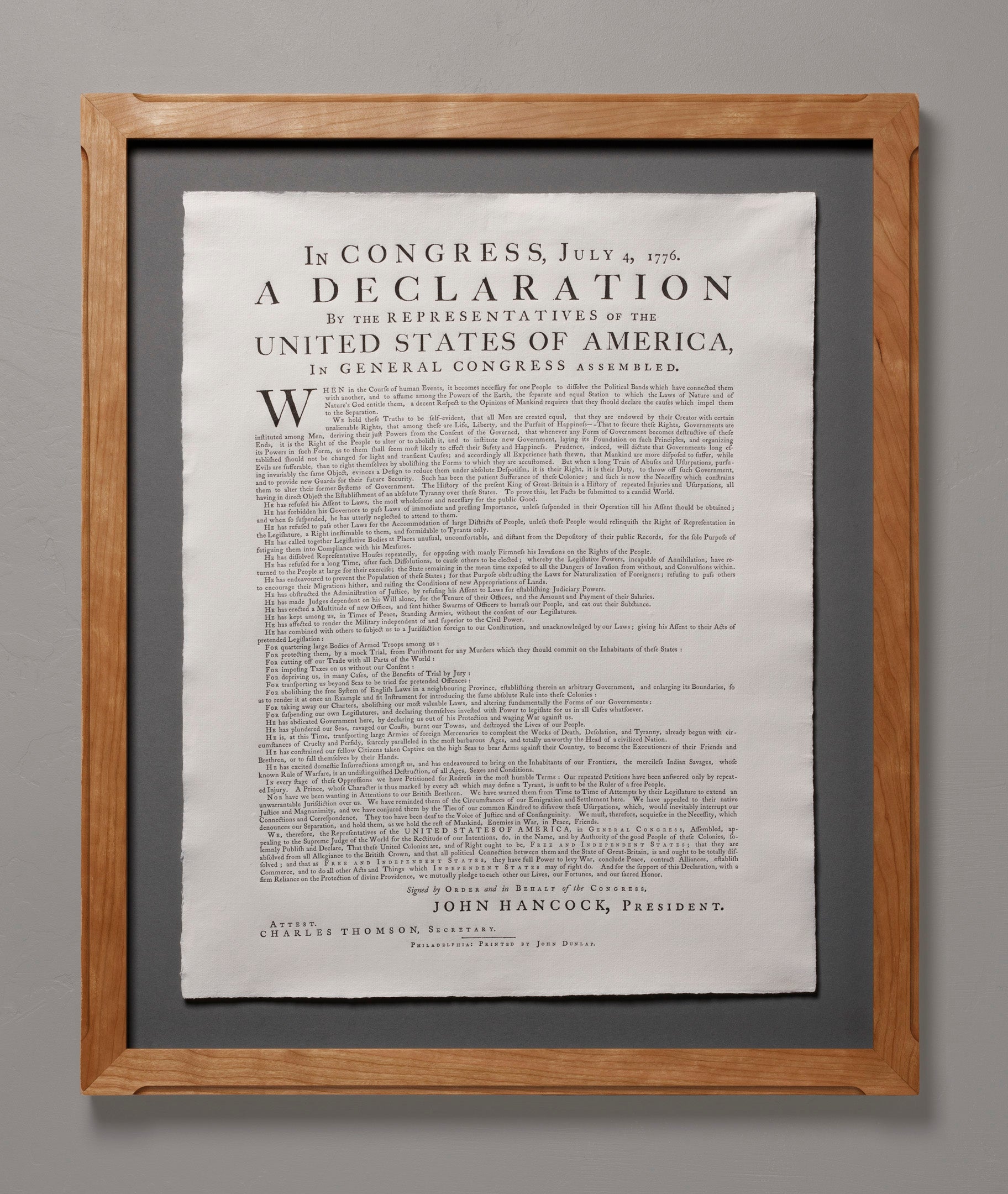 Framed Declaration of Independence, Washington style