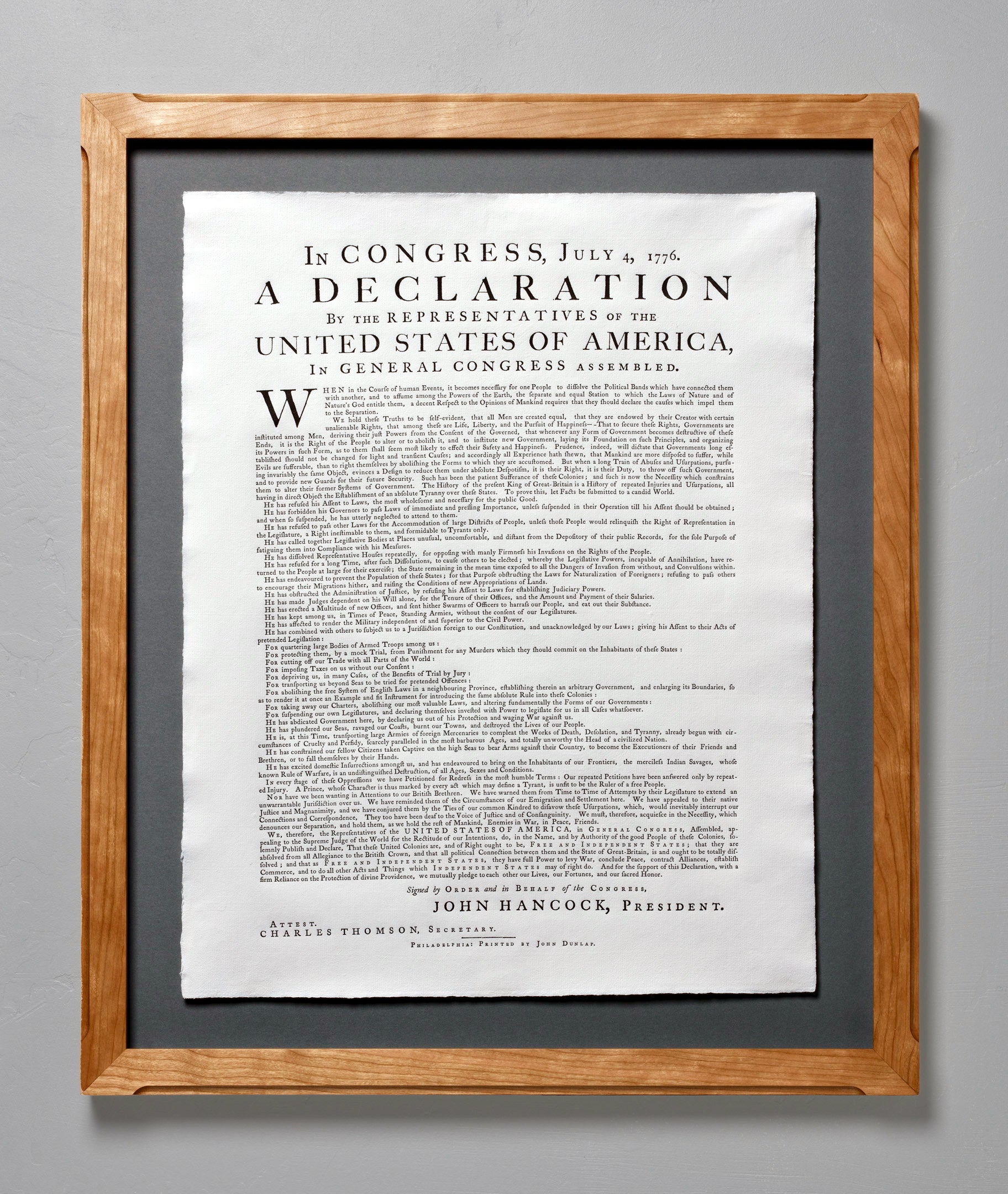 Framed Declaration of Independence, Washington style